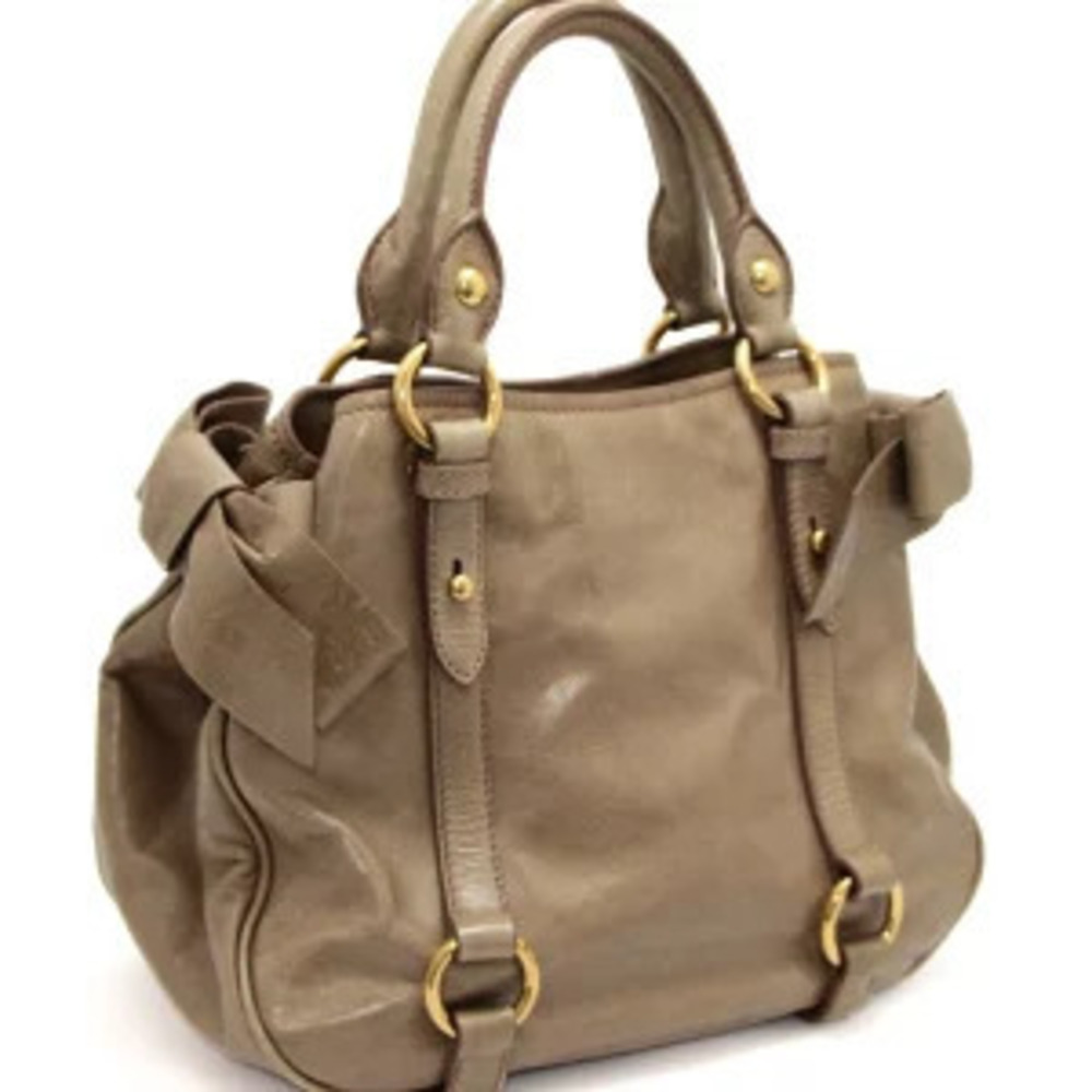 Miu Miu Rion Leather Greige Side Gray Bag
